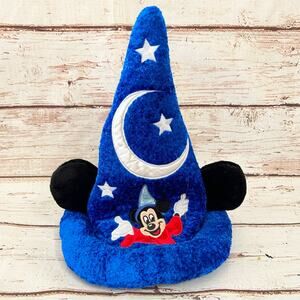 DISNEY PARKS Sorcerer Mickey Fantasia Wizard Plush Hat Ears Youth Size Blue